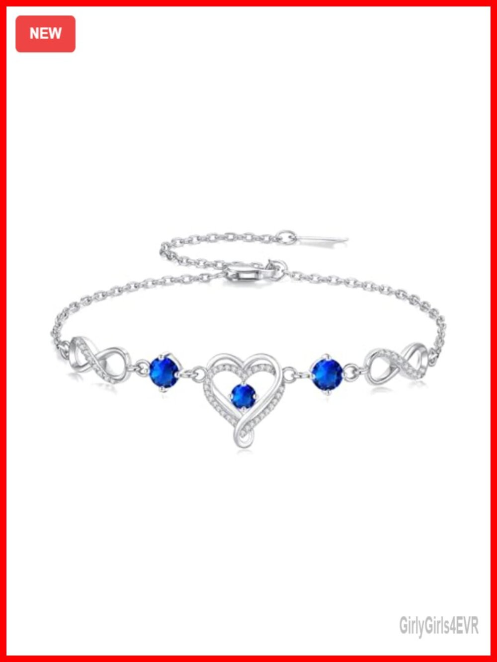 S925 Sterling Silver Infinity Heart Birthstone Bracelet